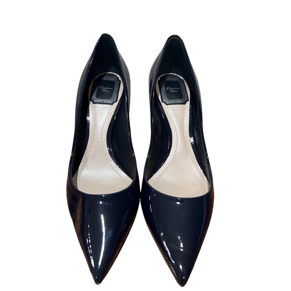 Christian Dior Navy Patent Leather Pointed Toe Stiletto‎ Heels Pumps Shoes 38 D